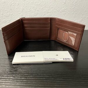 Brahmin Bifold BROWN ALL OVER SMOOTH Men’s Leather Wallet NWT